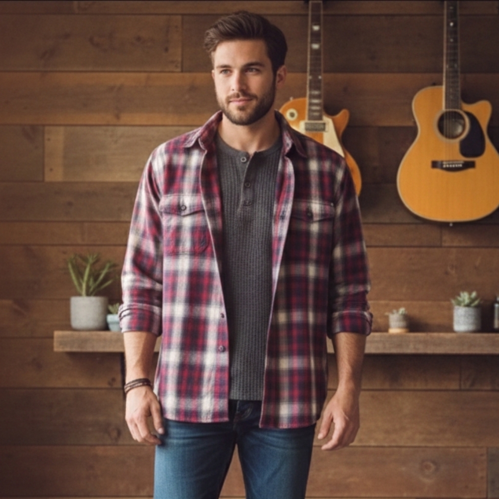 Eddie Bauer L Vintage 90s Plaid Button Down Flannel Shirt Hipster Country Preppy